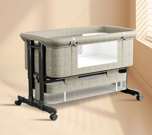 New Design Portable Baby Cot Bed Cribs For Twins Portable Baby Cribs Folding Bedside Large Space Aluminum Alloy Baby Bed