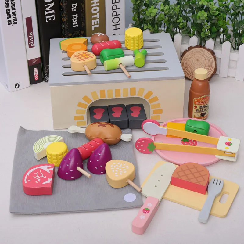 Factory Direct Wooden BBQ Kitchen Toy Sets Pretend Play Kids Cooking Educational Toys