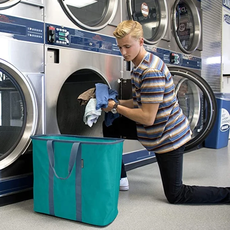 Portable Shopping Shoulder Tote Bag Oxford Large Capacity Foldable Laundry Tote Bag Sundries Storage Basket With Handle