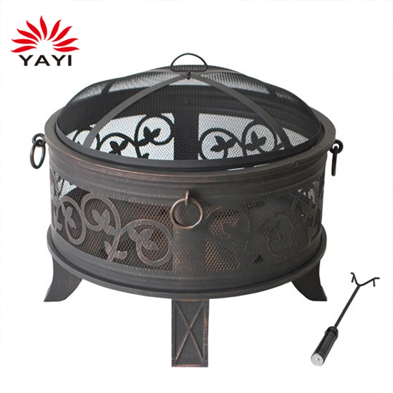 26 дюймовый Круглый стальной античный бронзовый камин с камином и барбекю