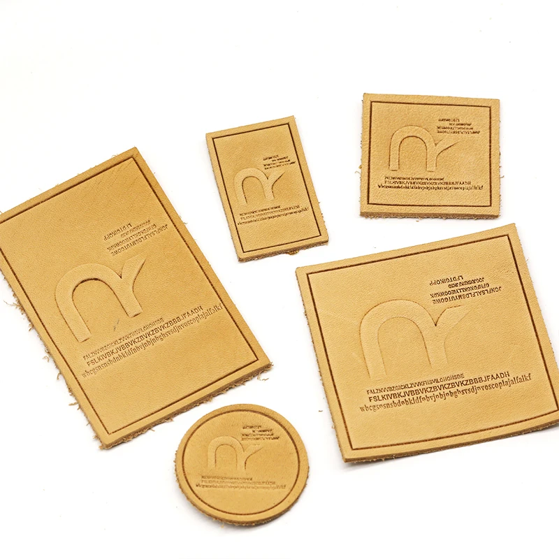 Factory Price Embossed Square Leather Patches Sew On Painted Edges Pu Leather Patch White Genuine Leather Label
