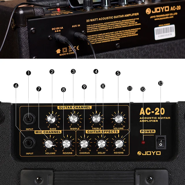 
JOYO AC-20 Acoustic Guitar Amp 20 RMS W Guitar Amplifier & Effects 