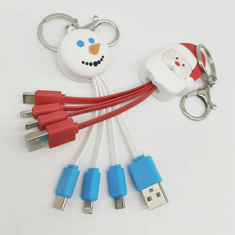 USB Data Cable Cute Cartoon Design Good Quality And Cheap Price ODM Factory IPhone USB Cable Christmas Series Keychain