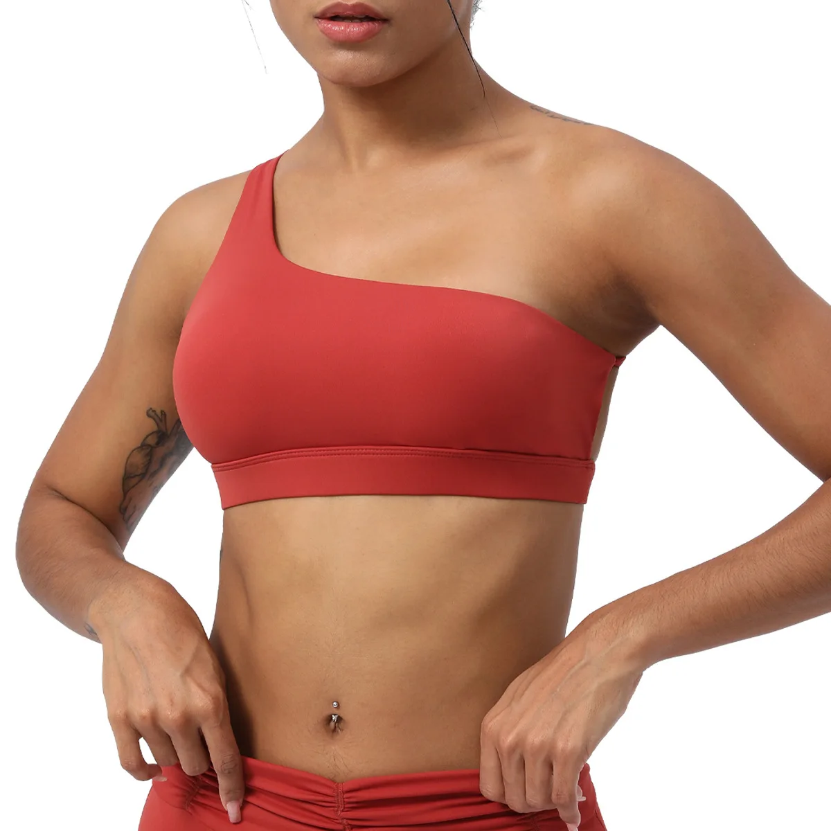 Women Custom One Shoulder Push Up Buttery Soft Lightweight Gym Fitness Beauty Back Top Single Shoulder Thin Straps Sports Bra