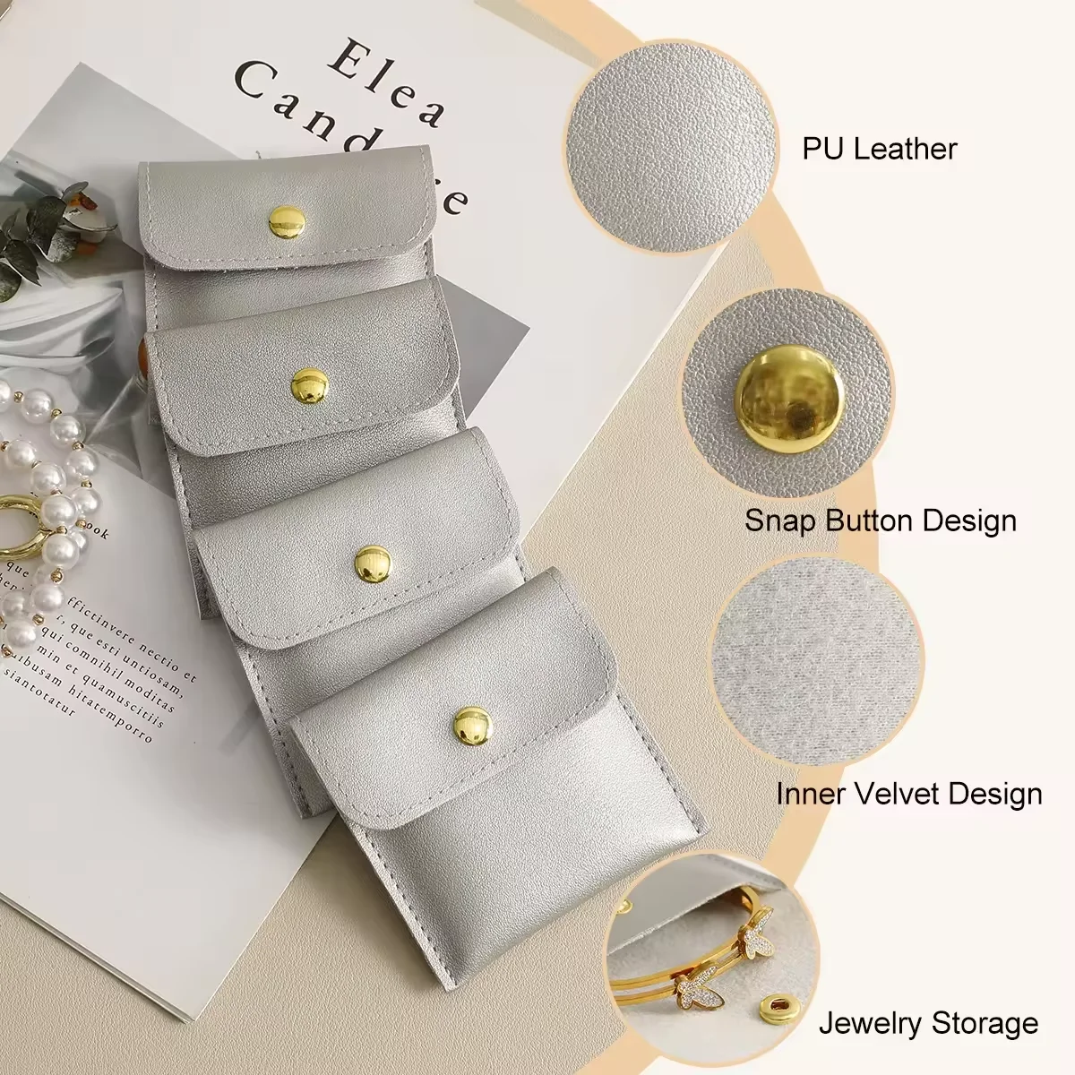 no logo Gift PU Bag PU Leather Jewelry Pouch Bag Necklace Ring Bracelet Packaging PU leather button Pouch