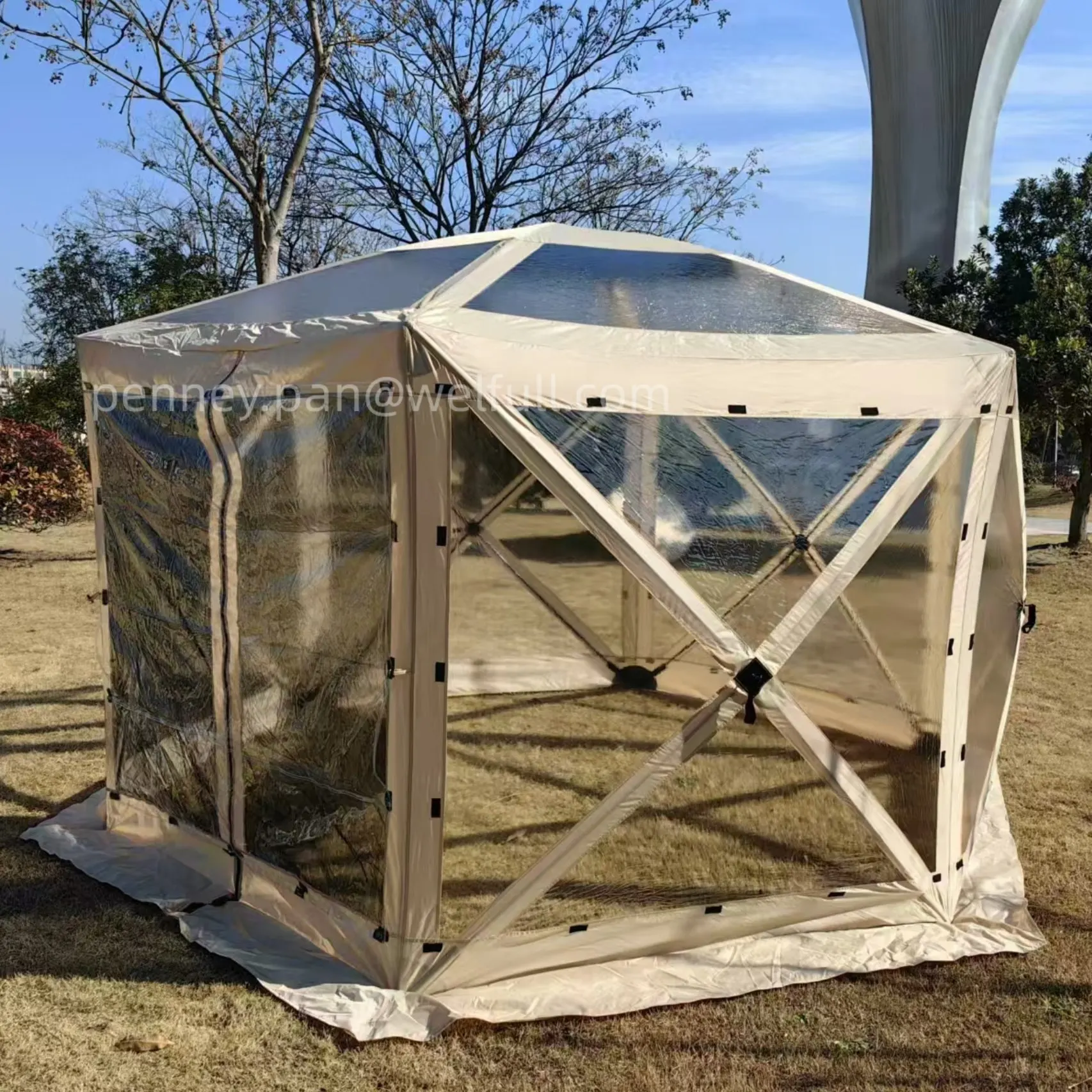 6-sided Hex Large Pop Up Outdoor Instant PVC Transparent  Igloo Ten Screen House Screened Canopy Clear Bubble Tent