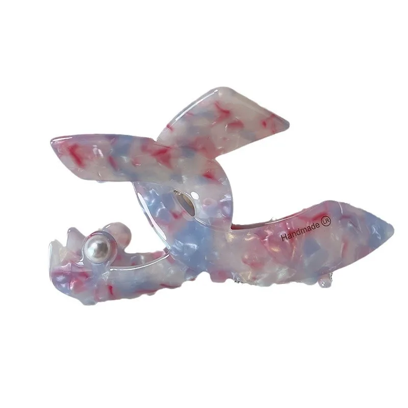 New style small fragrant style pearl grip clip Advanced Sense Color Acetic Acid Hairpin Top clip South Korea delicate shark clip