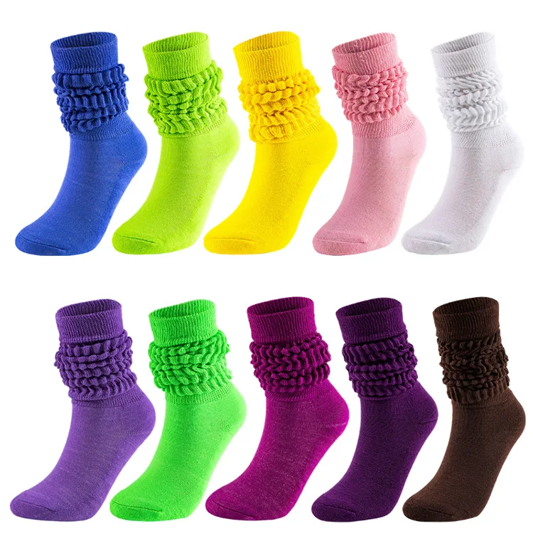 Women Colorful Long Loose Stacked Chunky Cotton Ladies Girls Casual Knee High Boot Slouch Scrunchy Socks