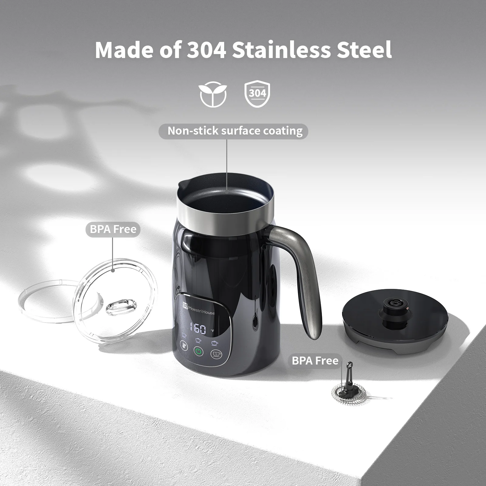 Maestri House MMF-9201Coconut Online Froth Electric Warmer Cappuccino Black Integrated Milk Fother for Almond