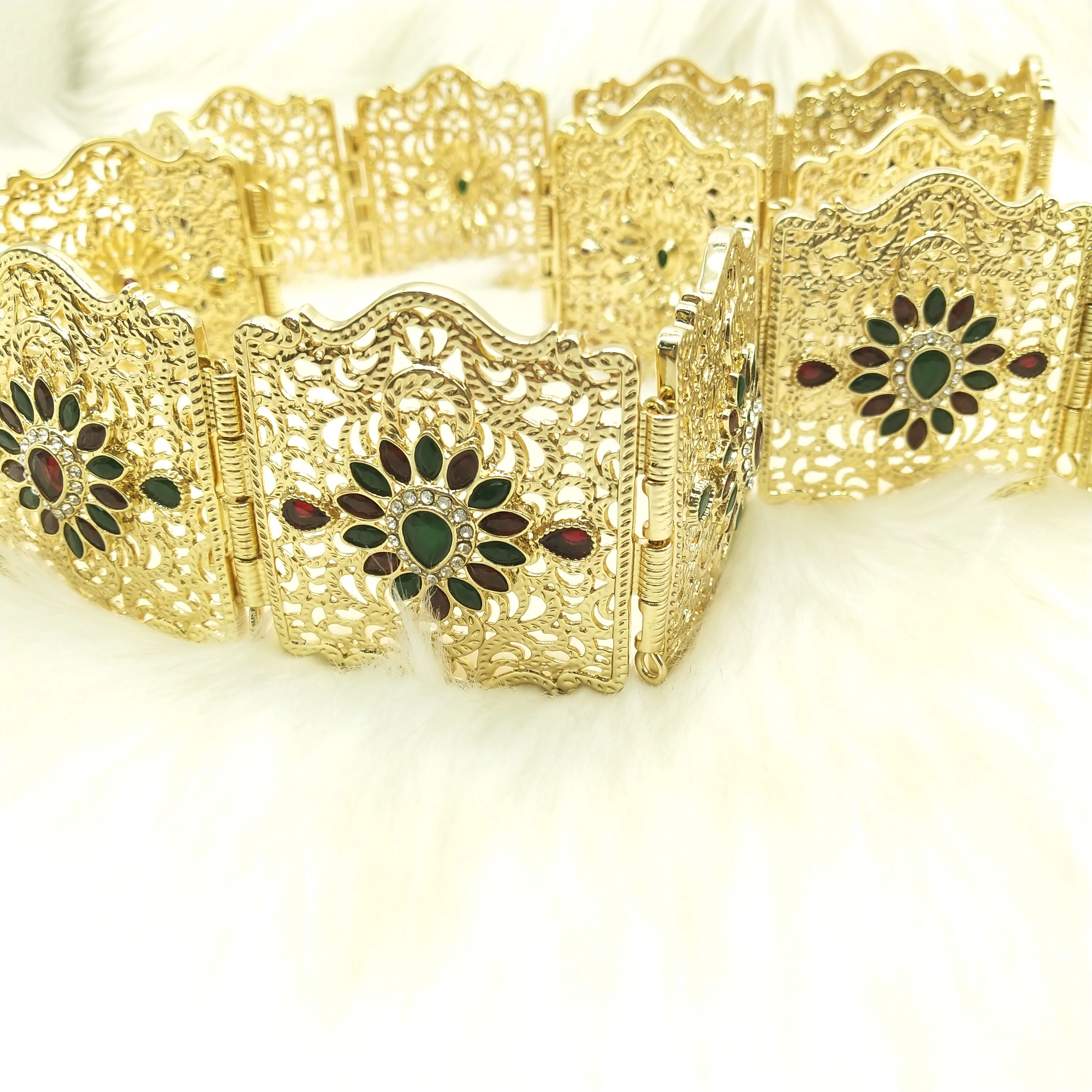 Sunspicems Crystal Moroccan Belt for Women Algerian Ethnic Wedding Jewelry Robe Caftan Metal Chain Adjustable Length Bridal Gift