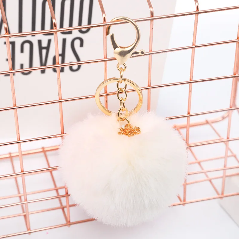 2021 Christmas Snowflake Plush Keychain Faux Rabbit Fur Puff Ball Alloy Pendant Bag Ornament Keychain
