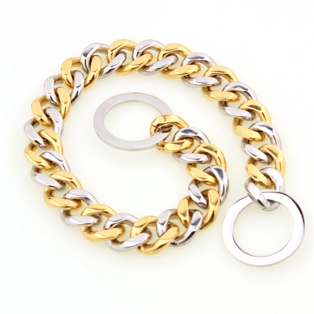 Factory Drop Shipping 15mm Stainless Dog Choker Dog Chains Gold Plated Dog Collar Pet Supplies