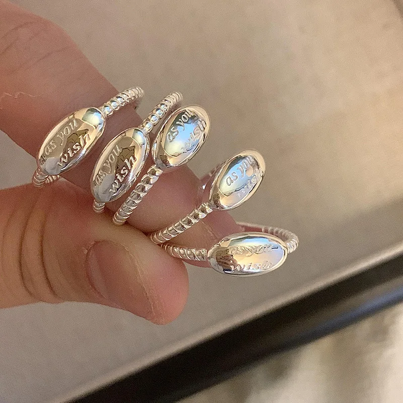 2023 New Trending Silver Rings S925 Adjustable Open Rings Geometric Oval Fancy Rings For Women