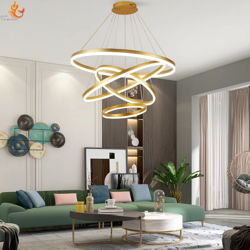 Guzhen Gold Color Luxury Contemporary hanging decorative pendant lights nordic modern design circle ring led chandeliers