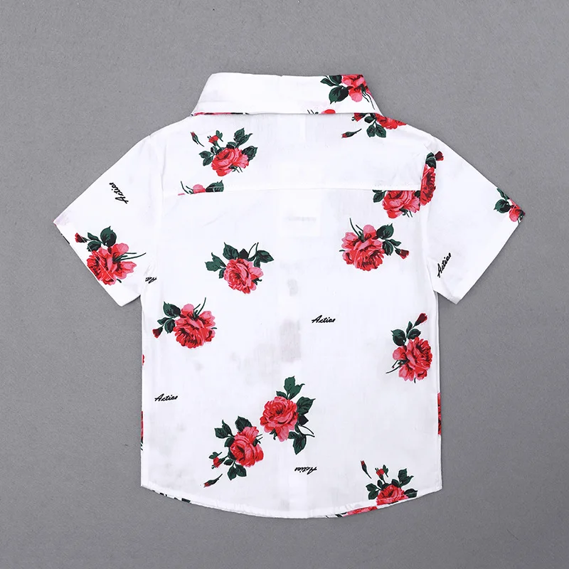 Latest design summer short sleeve print flower shirt shorts 2pcs kids children clothing sets newborn baby boy dress designs