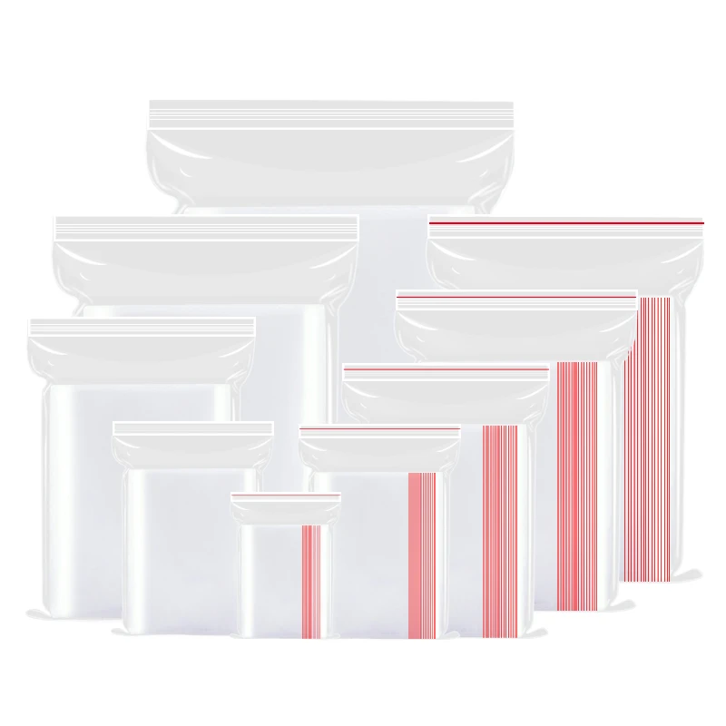Transparent plastic reclosable zip poly bags with resealable lock seal zipper grip Self sealing bags