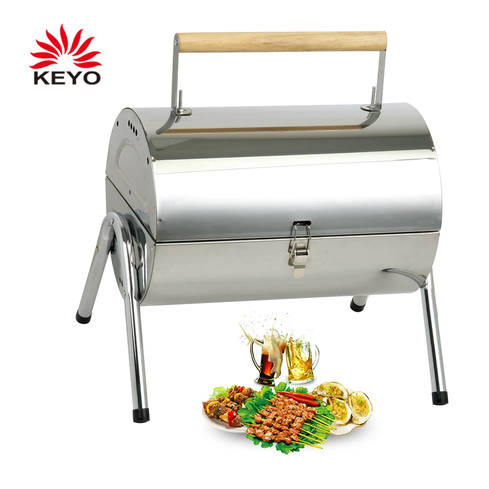 Foldable Barrel Bbq Charcoal Grill Stainless Steel Barrel Portable Ss Bbq Charcoal Grill