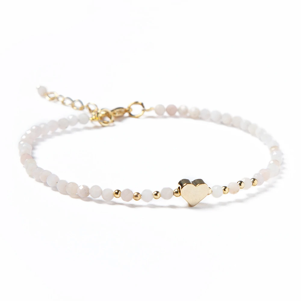 Bestone Metal Heart Hot Sale 3mm Pink Opal Beads Stone Bracelet for Women and Girls