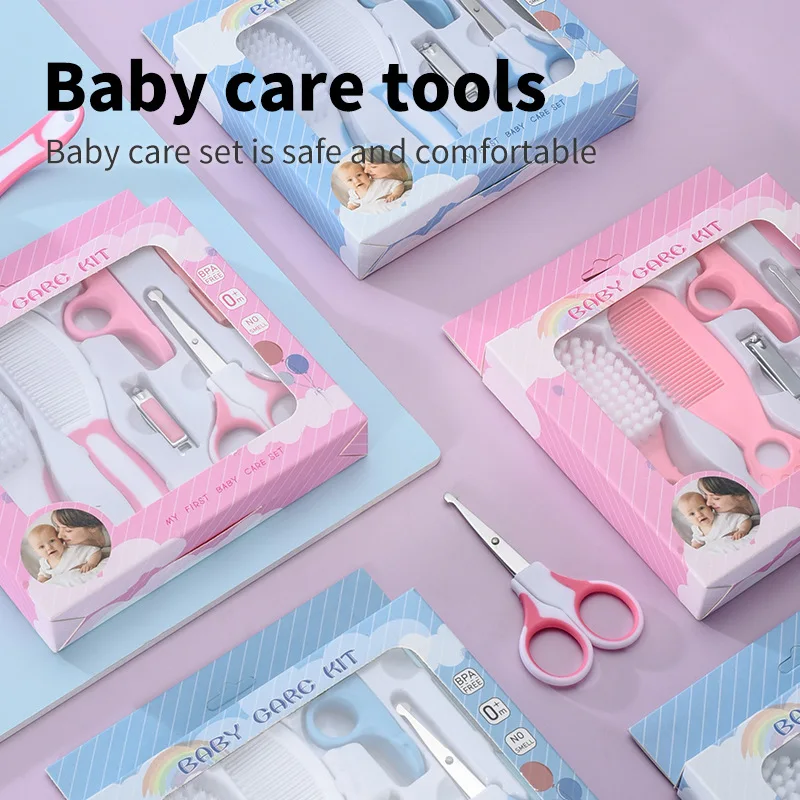 New Design Baby Care Cleaning 6pcs Nursing Set Nail Scissors Set Baby Safety Comb Brush Gift Box Baby Grooming care Kit