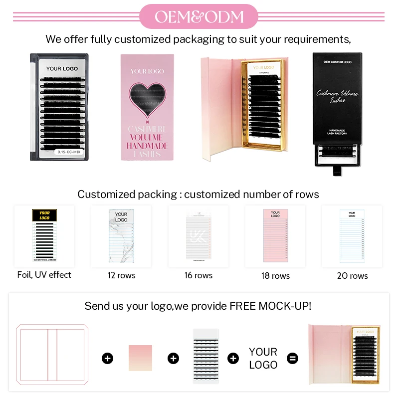 Private Label Wholesale Ready To Ship  Individual Mink Super Soft Dark Matte PBT Lash Extensions Classic Lash Extensions Trays