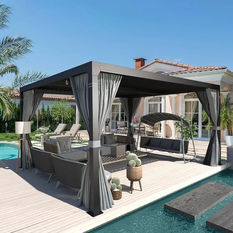 LED Light Waterproof Louver Garden Pergola with Aluminum Profile Outdoor Arches Arbours Pergolas & Bridge Design