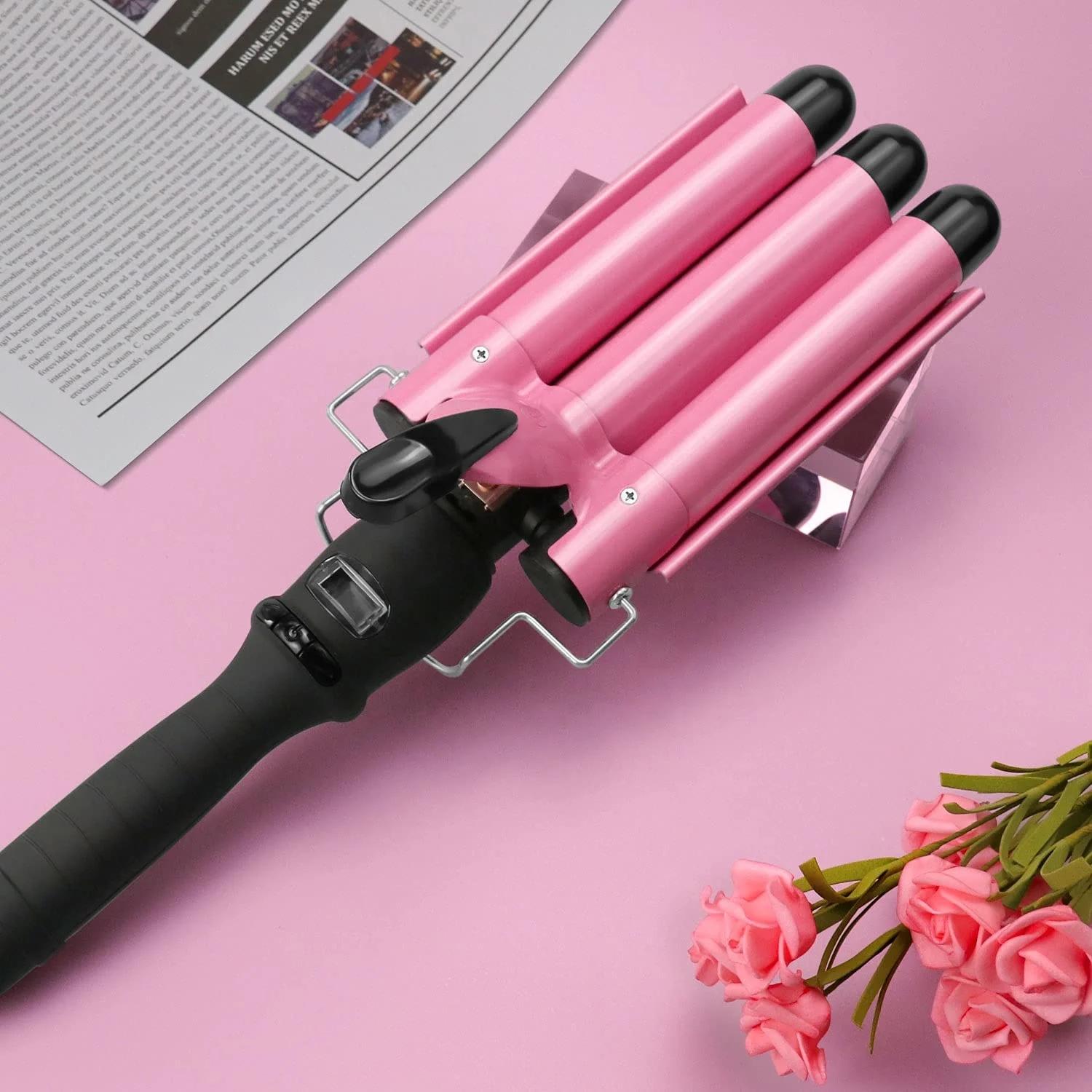 3 Barrel Curling Iron Wand Dual Voltage Hair Crimper with LCD Temp Display Temperature Adjustable Portable Hair Waver Heats Up