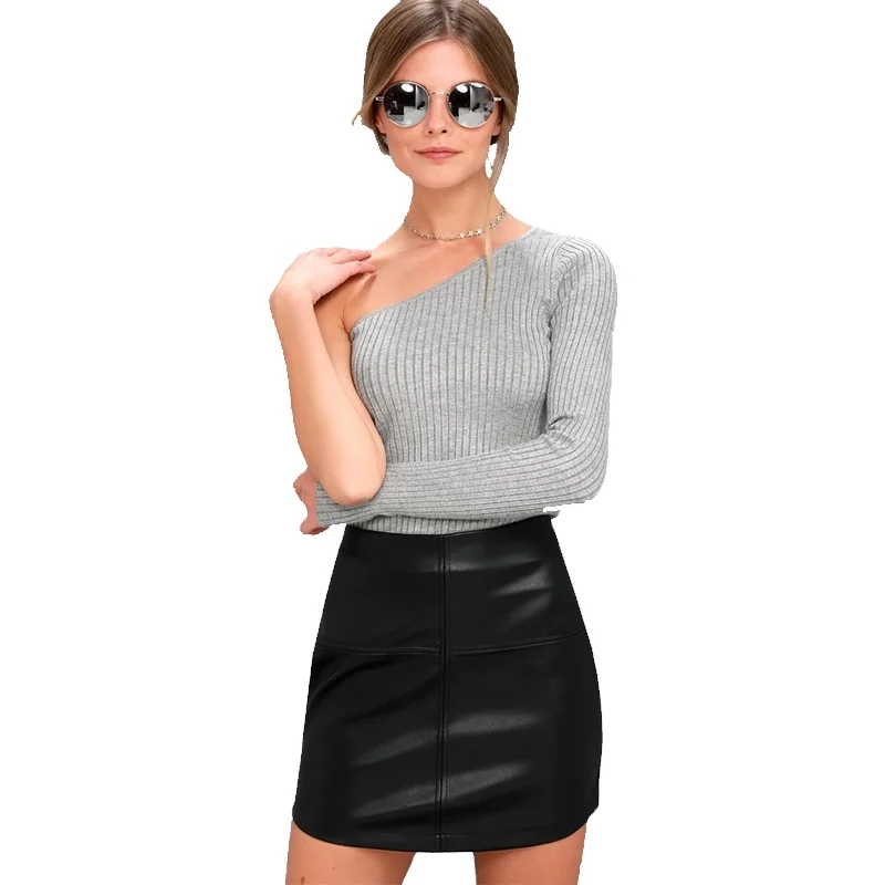 Custom Women High Waist Short Black Vegan Sexy Leather Mini