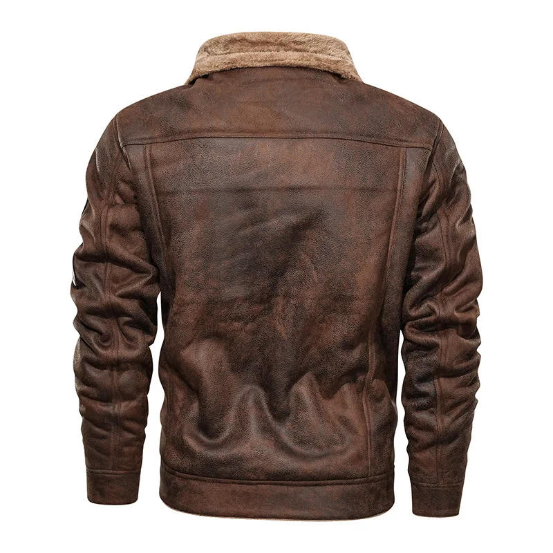 OEM Custom Design Spring Thick Warm Fleece Leather Jacket Coat Men Autumn Outwear Bomber Motor Biker Leather Jacket