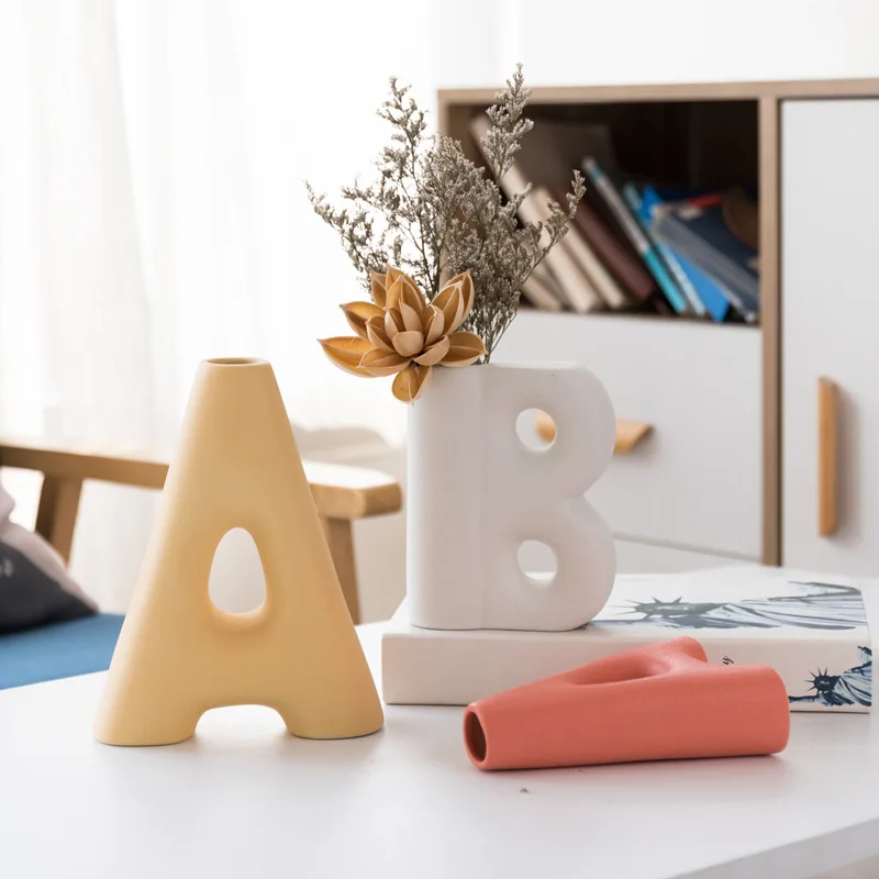 European ceramic vases frosted letters AB ornaments retro large caliber matte