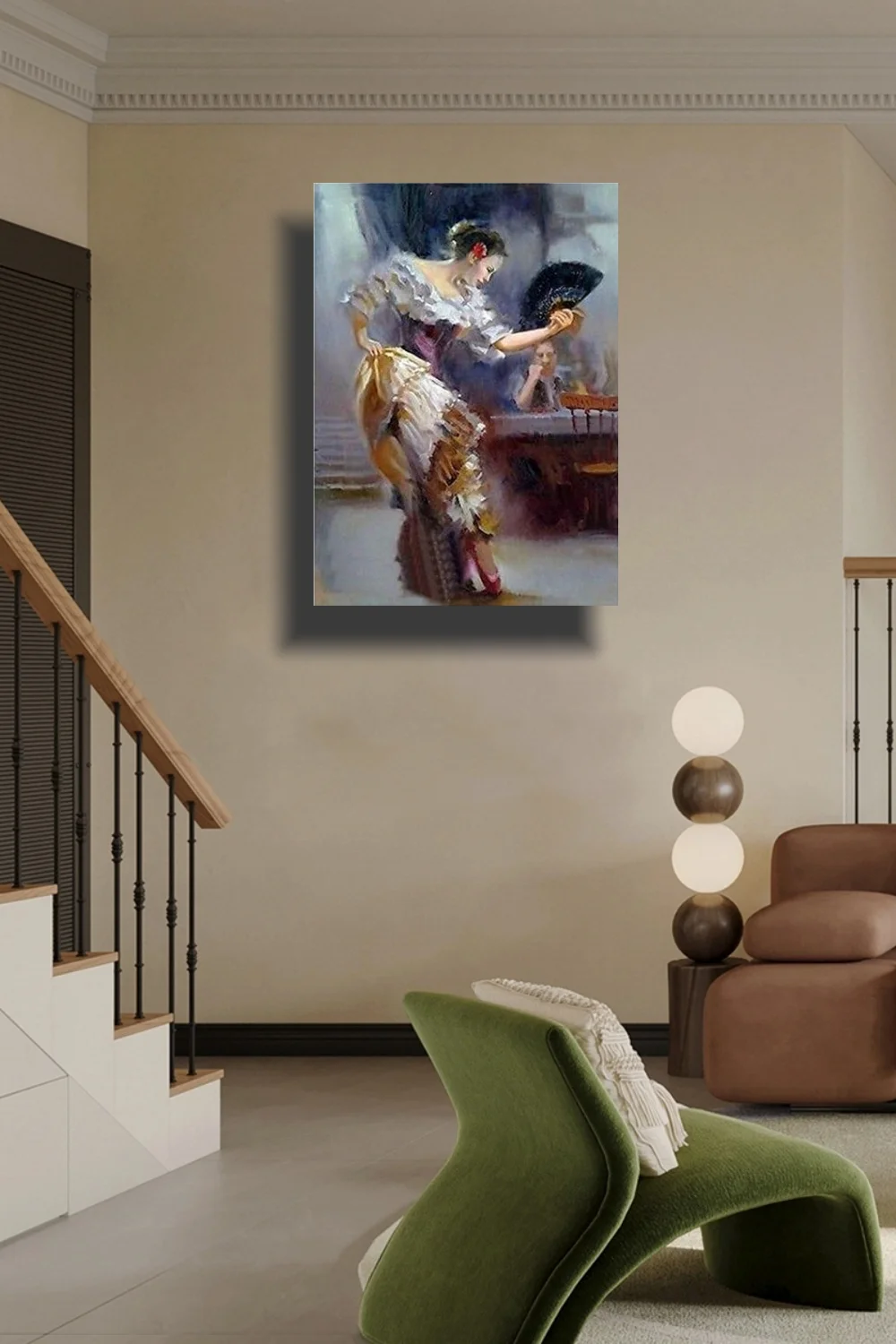 100% Real Hand Painted Fan dance costumes woman Get drunk Canvas Oil Painting on Canvas by Artist for Home Wall Art Decor