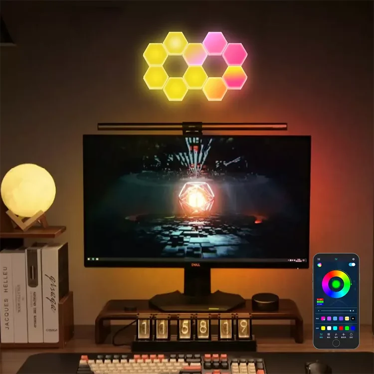 Smart APP Controlled 2022 New Honeycomb Modular Panel LED Light DIY Quantum Hexagonal RGB RGBIC Lamp for Gaming Room Decoration