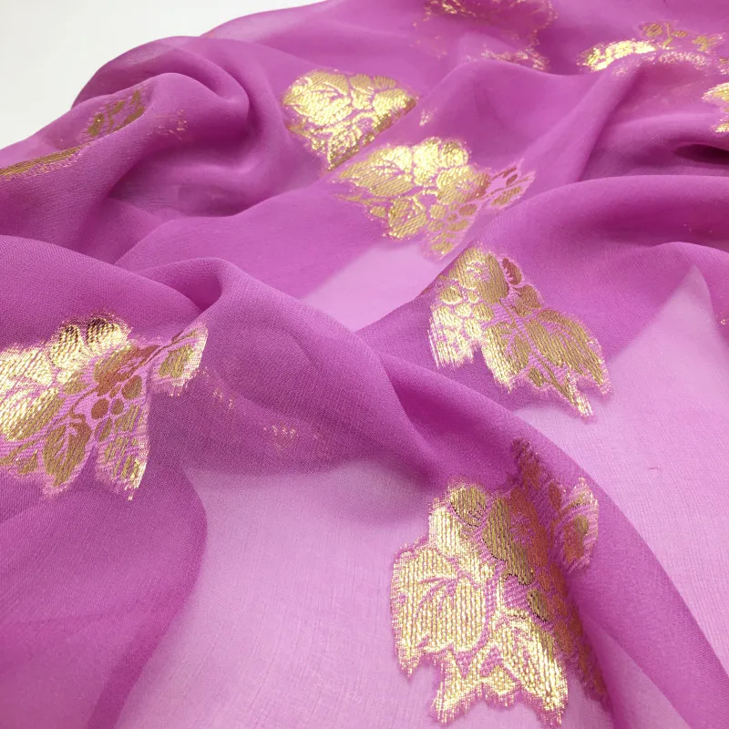 Metallic Silk Lurex Fabric 10mm Silk Georgette Fabric Jacquard Fabric with Gold Lurex