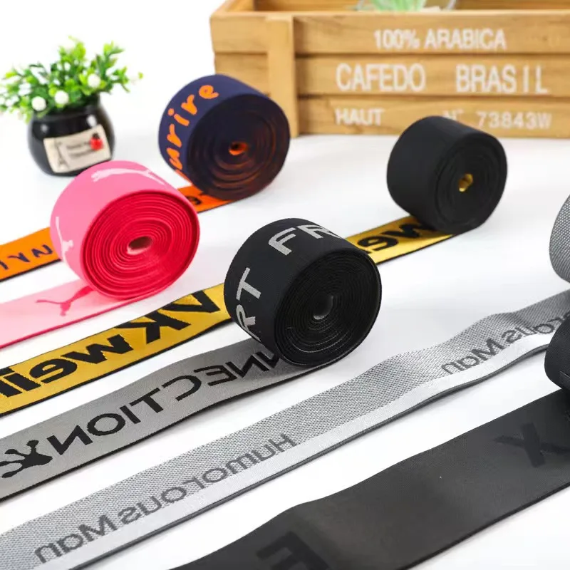 Custom Printed Brand Fashion Label Polyester Woven Knitted Jacquard Soft Elastic Band For Underwear Boxer Shorts Waistband Belt