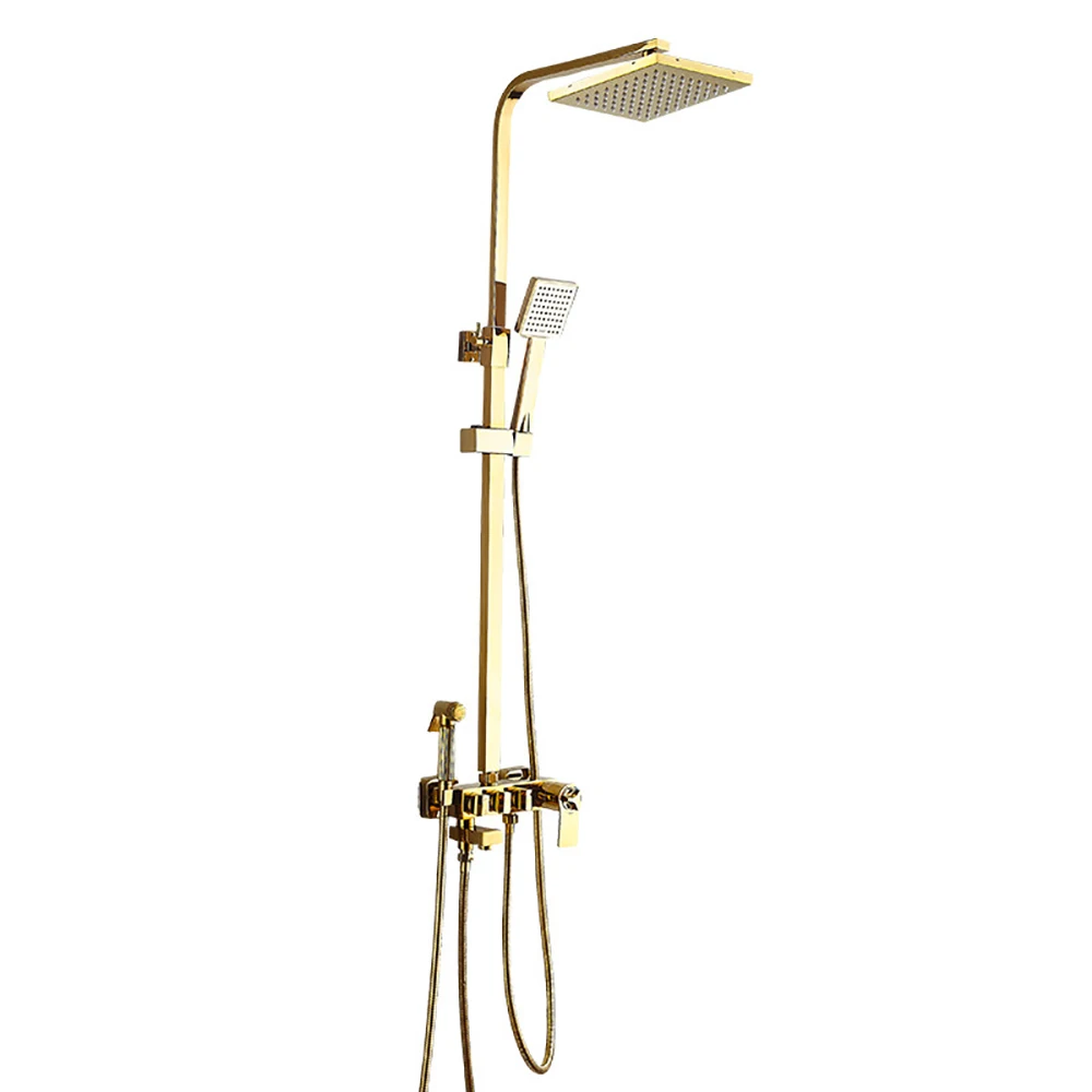 Copper Thermostatic Gold Color All-in-one Rainfall Bidet Water Shattaf Brass Shower Set Sanitary Ware Faucets for Bathroom