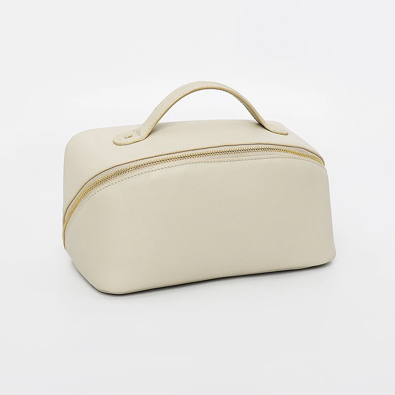 Genuine leather satin large capacity travel cosmetic bag for travel