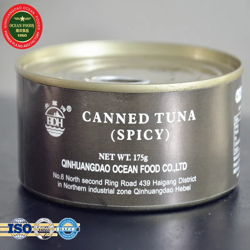 Canned Food Sea Canned Tuna Fish Spicy Flavor Tuna. Tender 175g Body Salt