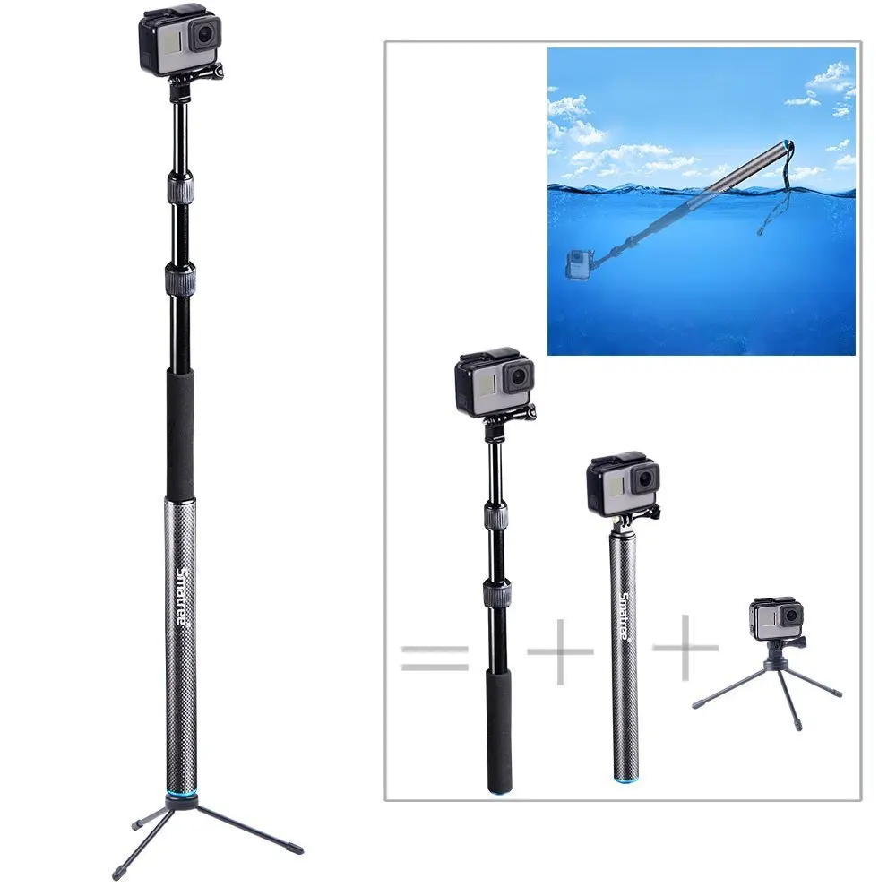Smatree Aluminium-alloy and Carbon-fibre Handheld Extendable Tripod Monopod Camera Phone Selfie Stick for Gopro