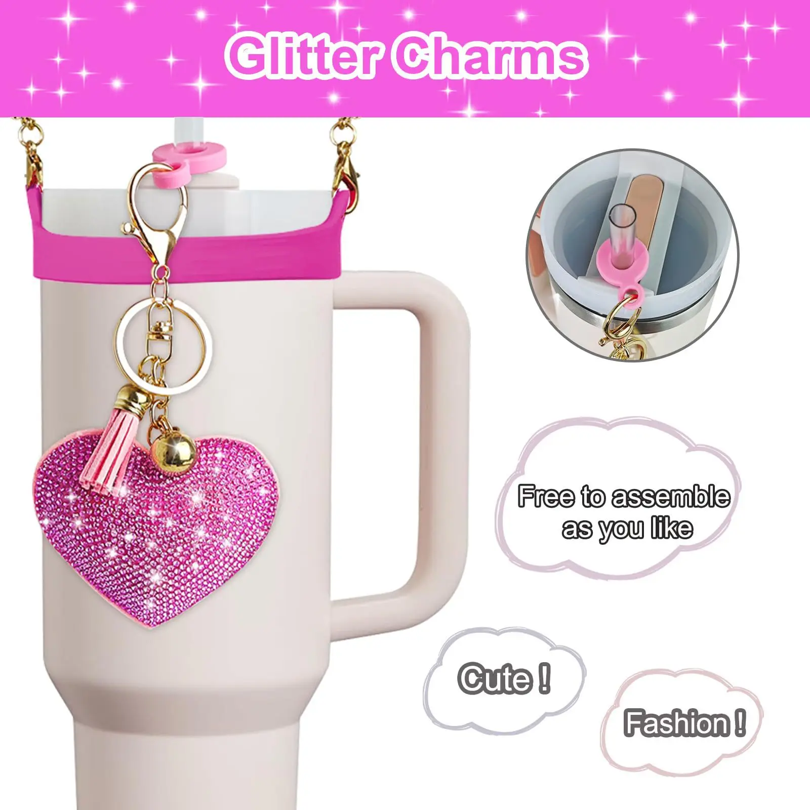 Tumbler Boot Handle Lanyard Holder Keychain Cup Pendant Handle Charms Straw Topper 40oz Bottle Accessories 5pcs Sets