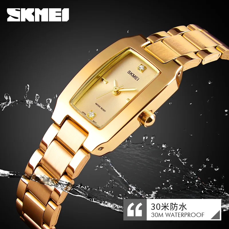 SKMEI 1400, оптовая продажа, золотые Роскошные Кварцевые часы из нержавеющей стали с индивидуальным логотипом