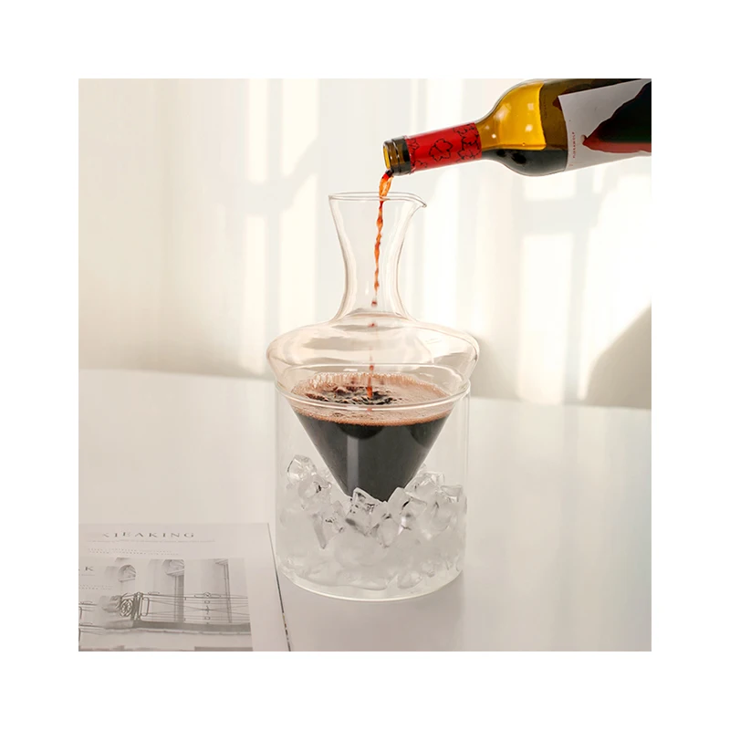 Wine Decanter Set1350 ml bevel  with Ice Bucket High borosilicate Glass Blown Hand Perfect for Home Bar and Parties