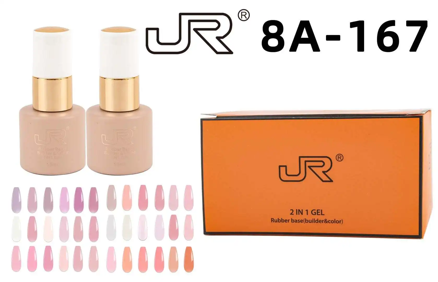 2024 new arrive 36colors 15ml rubber Base coat JR brand colorful glass bottle quality accept customized rubber base coat uv gel