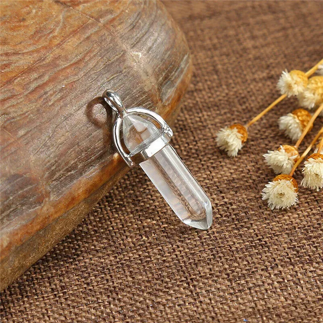 Wholesale  Opal Quartz Crystal Healing Point Pendant Hexagon Gemstone Pendant Necklace