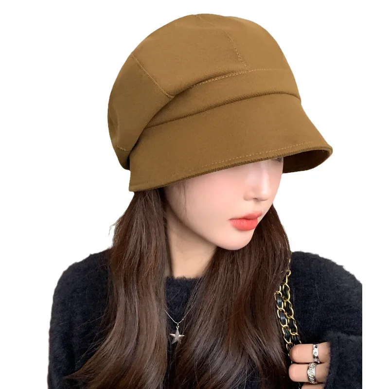Temperament All Wear Fashion Hat Big Head Round Hat Solid Color Maroon Cap Letter Types of Berets Men