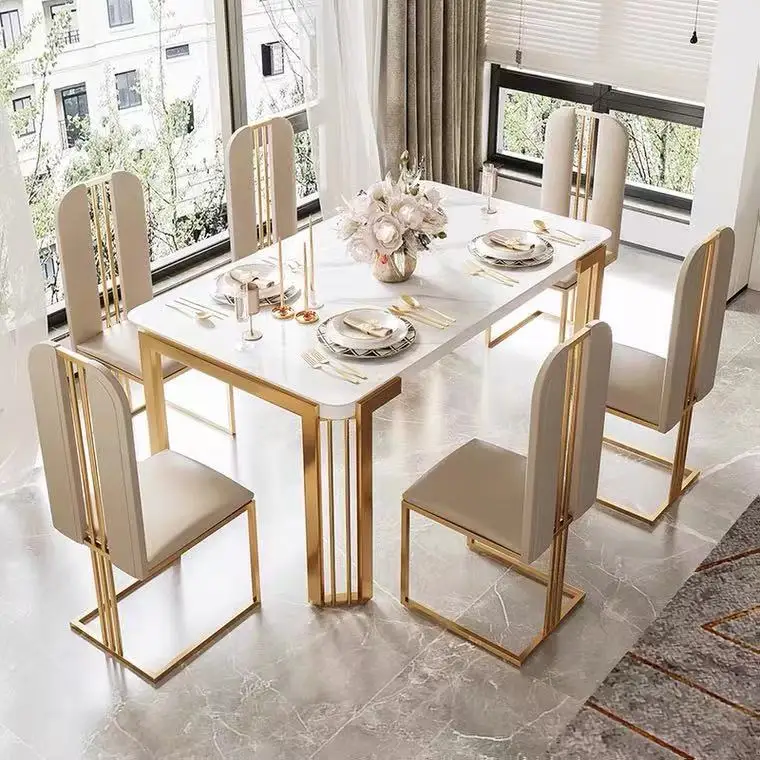 
Best quality low price commercial gold frame dining table set for dining room and hotel 