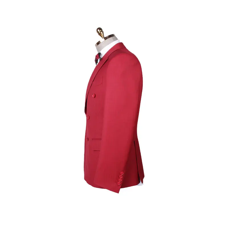 costume homme red double breasted wool 2 pieces business mens suits high quality wedding suit for men