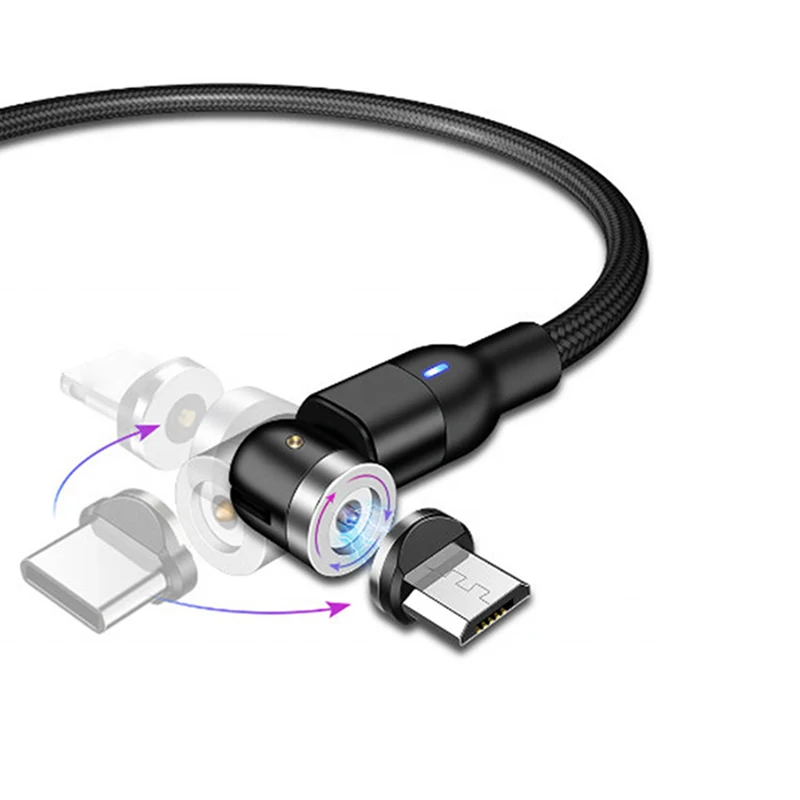 
New Arrival Nylon cable Micro USB Type C Magnetic Charging Cable 540 Rotation 1M 2M Magnet charging 3in 1usb cable for phone 