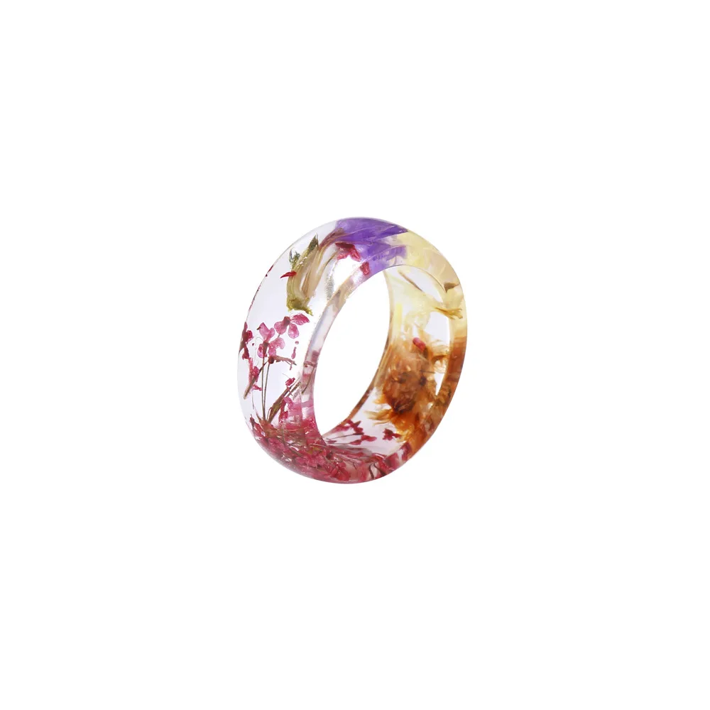2021 Stylish Geometric Resin Dried Flower Rings Multi Color Acrylic Transparent Flower Rings