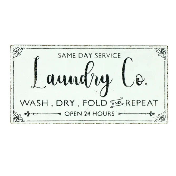 
IVYDECO Laundry Co. WASH DRY FOLD AND REPEAT Vintage Metal Signs 