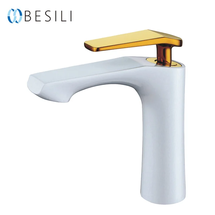 Dubai hot selling brass basin mixer tap gold bathroom single handle white face basin faucet
