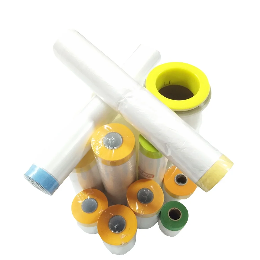 
DIY auto paint clear plastic masking film with adhesive pre-taped masking tape 